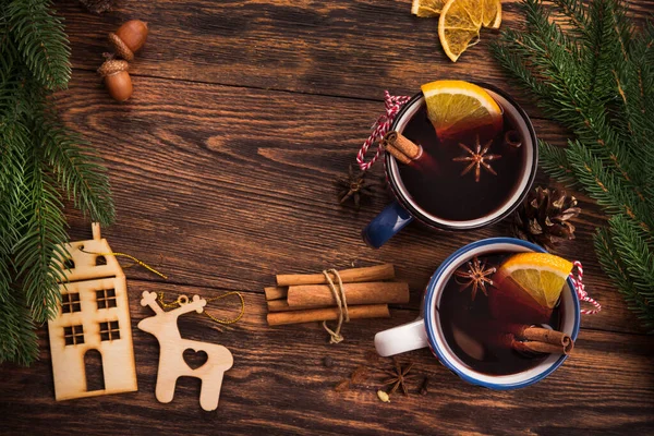 Christmas Mulled Red Wine Cup Spices Wooden Table Holiday Food — Stock Photo, Image