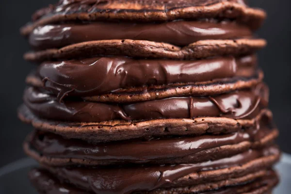 Süße Schokoladen Pfannkuchen Auf Einem Steingrund Kalorienreiches Frühstück Nicht Gesunde — Stockfoto