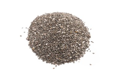 Arka planda Chia tohumlarından oluşan yakın çekim makrosu. Diyet ve vejetaryen yemekleri..