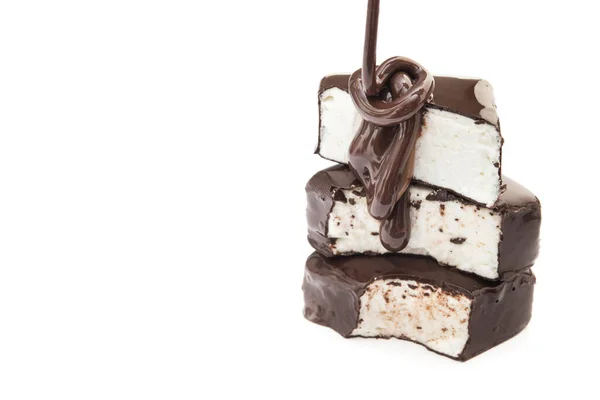 Chocolate Stream Melted Souffle Candy Isolated White Background — Stock Photo, Image