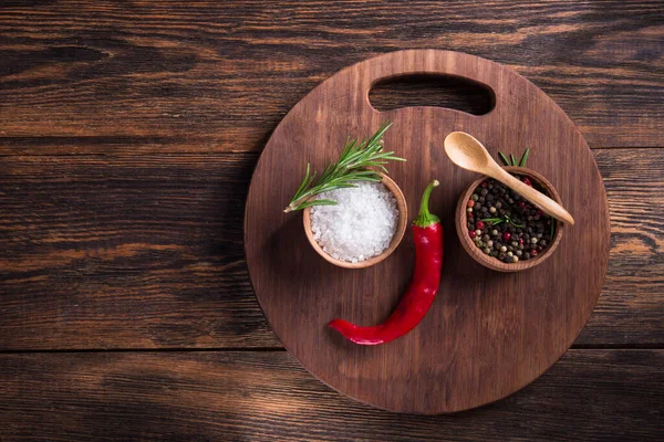 Salt Black Seed Pepper Branch Rosemary Red Hot Chili Cutting — Stock Photo, Image