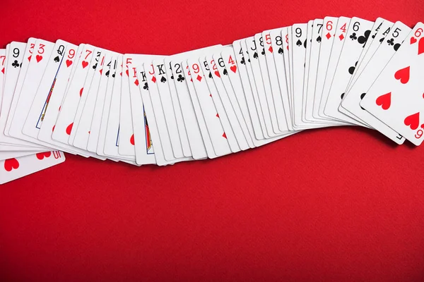 Deck Cards Playing Poker Red Table Casino — Stock Photo, Image