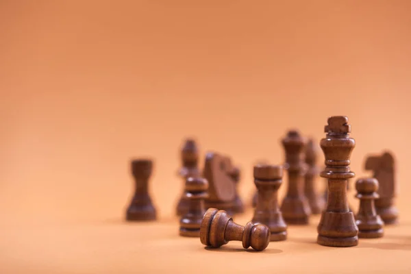 Wooden Chess Pieces Brown Background — Stock Photo, Image