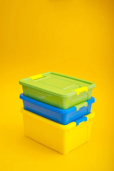 Plastic Container Box Yellow Background School Lunch Box — Stock Photo, Image