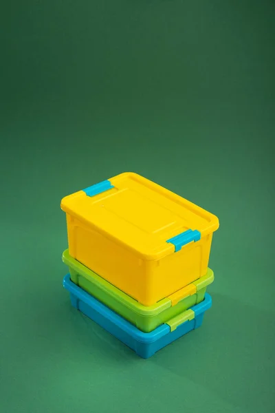 Plastic Container Box Green Background — Stock Photo, Image