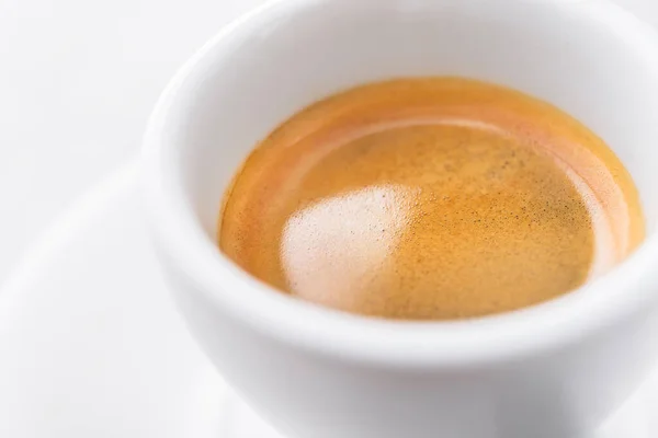 Café Expresso Dans Une Tasse Céramique Blanche Sur Fond Gris — Photo