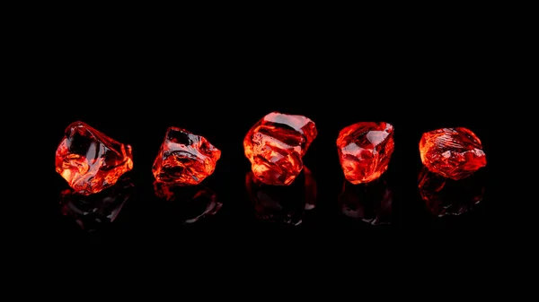 Closeup Red Gems Stone Garnet Isolated Black Background Banner Size — Stock Photo, Image