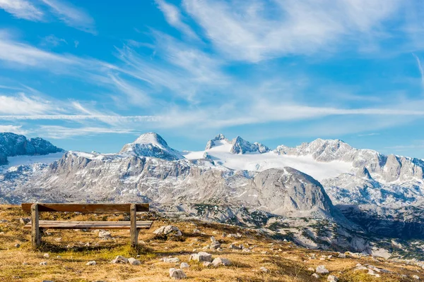 Lonely Bench Alps Mountain Great Place Relax Loneliness Nature Landscape — Stock Photo, Image