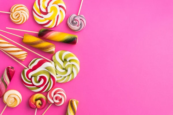 Lollypops Trend Mat Rosa Bakgrund Pop Art Högst Upp Sommaren — Stockfoto