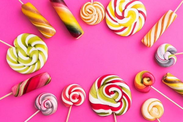 Lollypops Trend Mat Rosa Bakgrund Pop Art Högst Upp Sommaren — Stockfoto