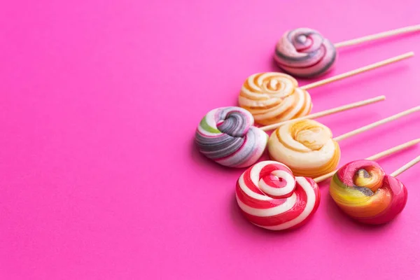 Lollypops Trend Mat Rosa Bakgrund Pop Art Högst Upp Sommar — Stockfoto