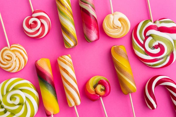 Lollypops Trend Mat Rosa Bakgrund Pop Art Högst Upp Sommaren — Stockfoto