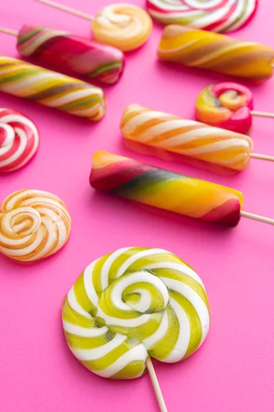 Lollypops Trend Mat Rosa Bakgrund Pop Art Högst Upp Sommar — Stockfoto