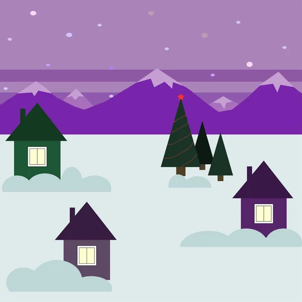 Ilustración Vectorial Con Casa Invierno Nieve Los Árboles — Archivo Imágenes Vectoriales