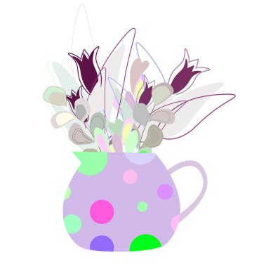 bir polka dot vazoda parlak renkli çiçek buketi