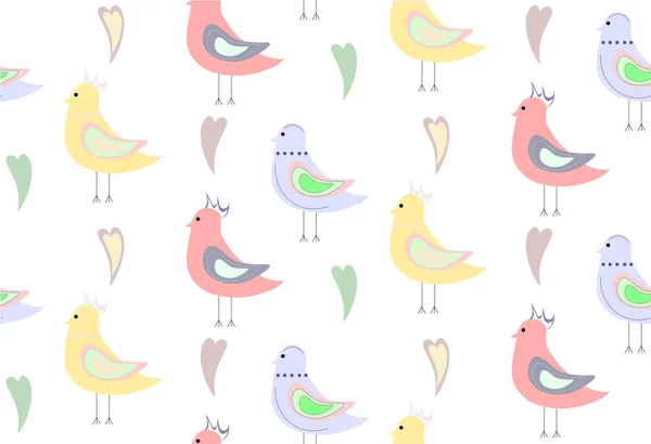 Modello di blu giallo brillante e uccelli rosa — Vettoriale Stock