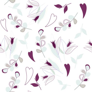 Sorunsuz çiçek desenli - ultra mor renkli çiçekler ve kalpler