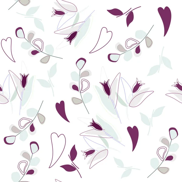 Sorunsuz çiçek desenli - ultra mor renkli çiçekler ve kalpler