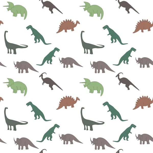 stock vector Seamless pattern with multicolors dinosaurs and bright leaf on the white background