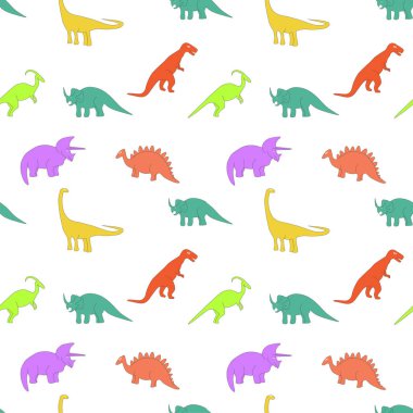 Beyaz arka plan üzerinde multicolors dinozorlar ile Seamless Modeli