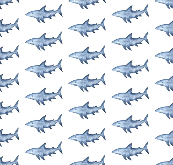 Акварельная акула фон. Ручная роспись акварели со стилизованной голубой акулой . — стоковое фото
