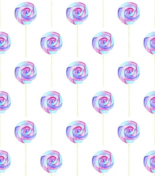Aquarell Bonbons und Lolipop nahtlose Muster auf weißem Hintergrund. — Stockfoto