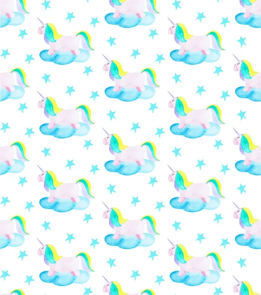 Pattern with unicorn, clound and star. Magic horse on the white background — Stock Photo, Image