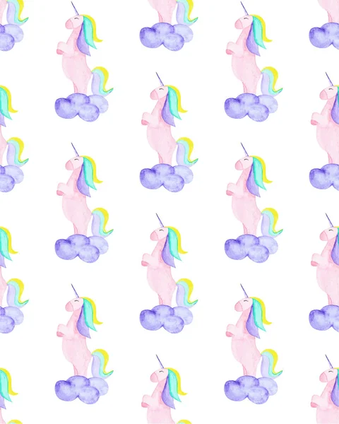 Pattern with unicorn, clound. Magic horse on the white background — Stock Photo, Image