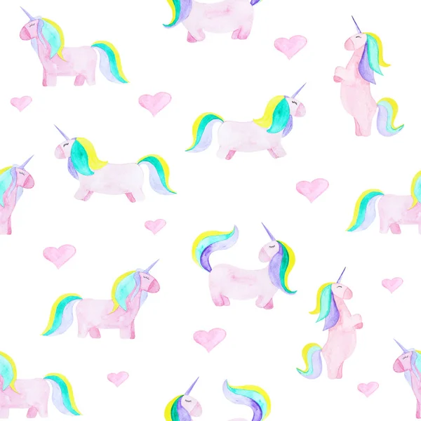 Pattern with unicorn, heart. Magic horse on the white background — Stock Photo, Image