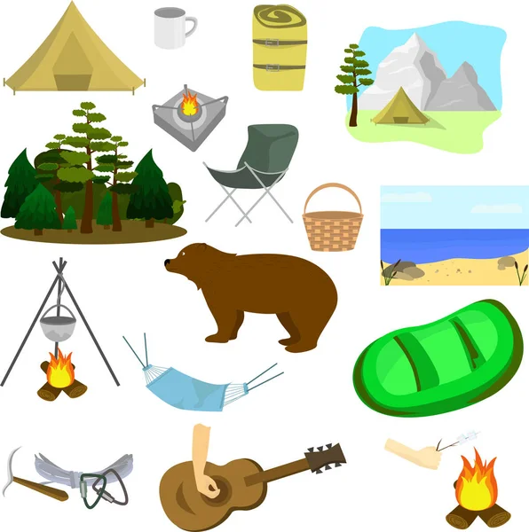 Picnic set. Rest in the park, in the forest, on the lake — Stock Vector
