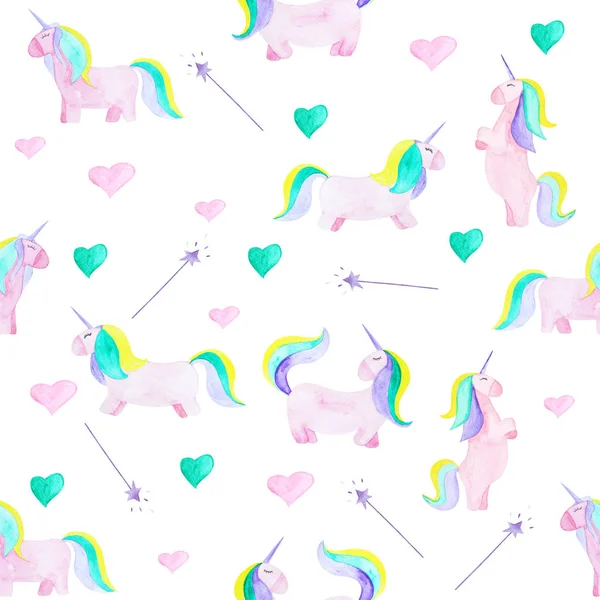 Pattern with unicorn, heart and magic wand. Magic horse on the white background — Stock Photo, Image