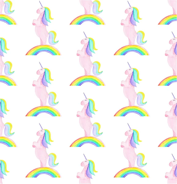 Pattern with unicorn, rainbow. Magic horse on the white background