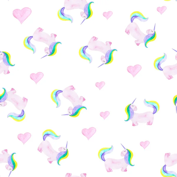 Pattern with unicorn, heart. Magic horse on the white background — Stock Photo, Image