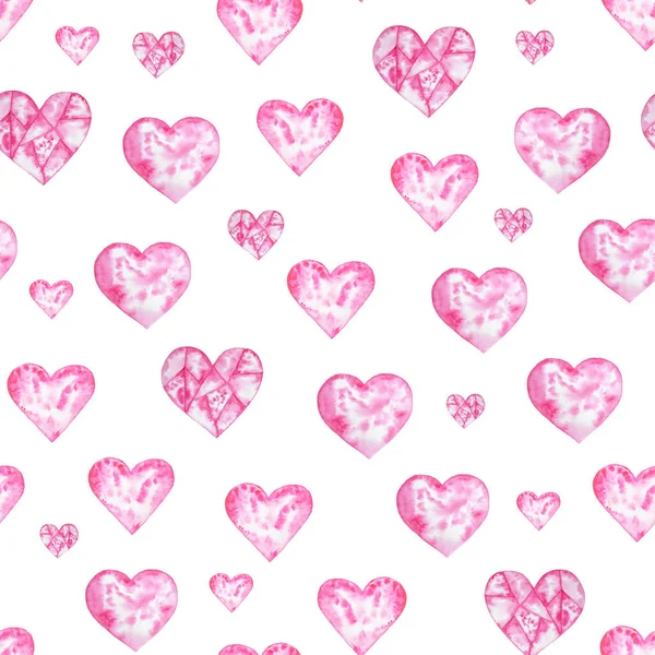 Akvarell mönster med hjärtan. Aquarelle romantisk handgjord bakgrund för tyg tryck. Handmålade — Stockfoto