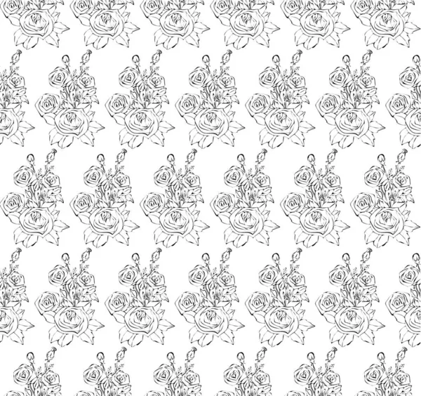 Blommor mönster, teckning och skiss med Line-art på vit bakgrund. Silhuett — Stock vektor