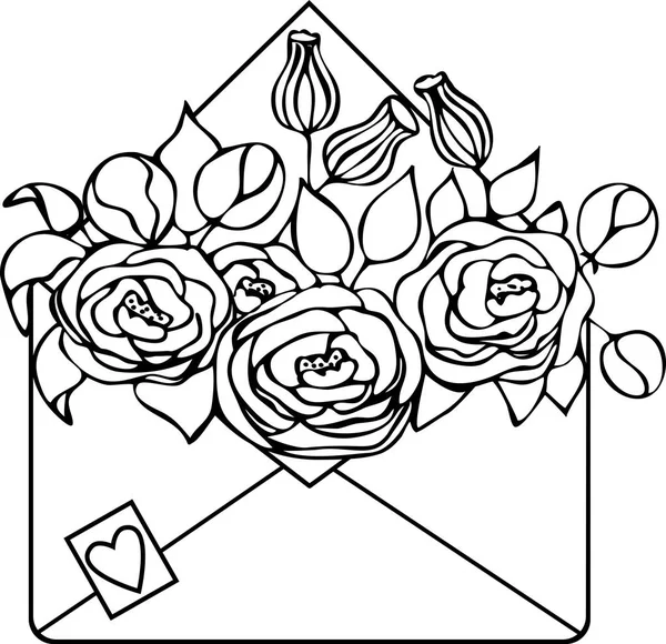 Çiçekler, siluet ile izole elle çizilmiş kraft zarf — Stok Vektör