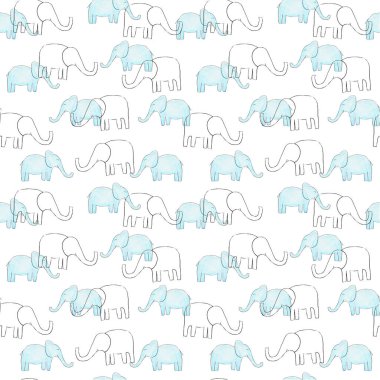 Çocuklar için suluboya mavi fil deseni. Çizim biçimi