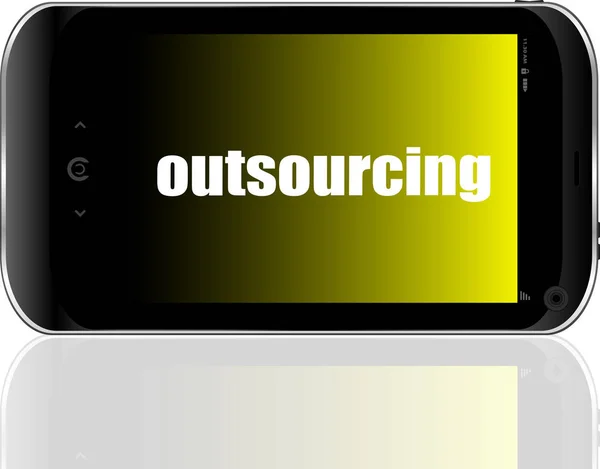Text Outsourcing Geschäftskonzept Detaillierte Moderne Smartphones — Stockfoto