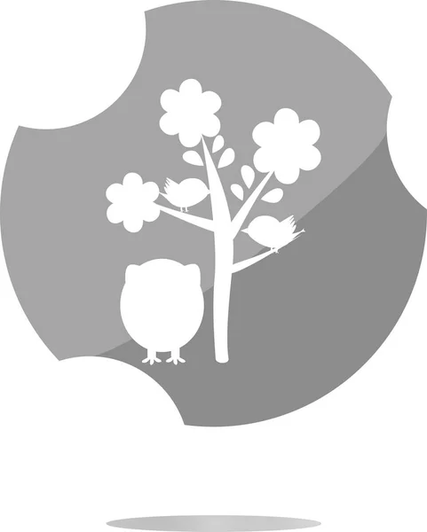 Knopf Mit Eule Und Baum Isoliert Auf Weiß — Stockfoto