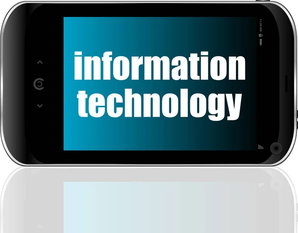 Tecnologia Informação Texto Conceito Negócio Smartphone Moderno Detalhado — Fotografia de Stock