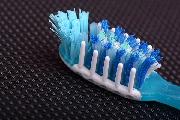 Macro Close Toothbrush Black Background — Stock Photo, Image