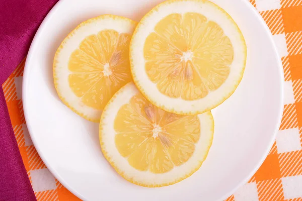 Cut Lemon Old White Plate — Stock Photo, Image