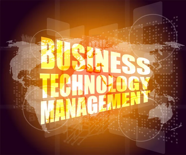 Business Technology Management Wörter Auf Touchscreen Schnittstelle — Stockfoto