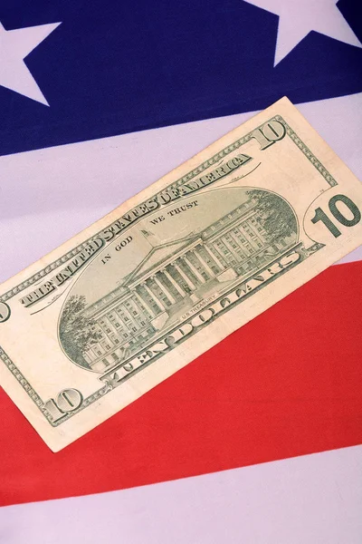 Ten Dollar Bill Front American Flag — Stock Photo, Image