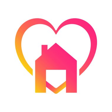 Bacanın üstünde kalbi olan bir ev. COVID 19 veya Coronavirus Koruma Kampanyası logosu. Kişisel izolasyon, işaret ya da sembol olarak kullanılıyor. Virüs önleme konsepti. Lütfen evde kal..