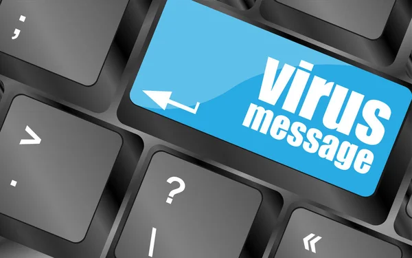 コンピュータのキーボードの警告セキュリティメッセージの概念上のウイルスメッセージキー — ストック写真