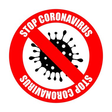 2019-nCoV Roman Coronavirus bakterisi. Coronavirus ikonu ve kırmızı yasak işareti. Koronavirüsü durdurun. Enfeksiyon yok. Wuhan Çin 'de tehlikeli bir koronavirüs hücresi. Beyaz nokta koronavirüs simgesinde izole edildi
