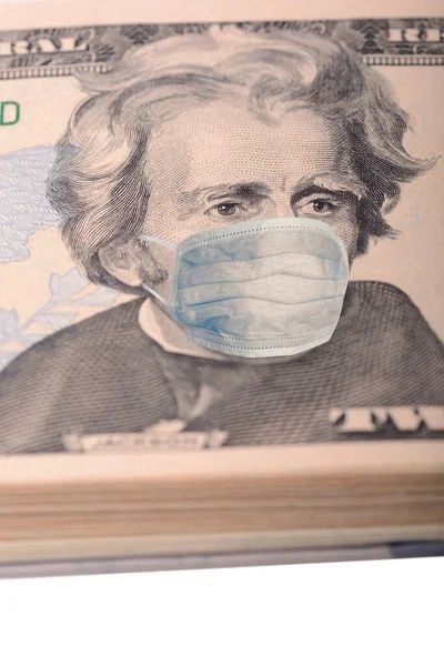 Covid Coronavirus Aux États Unis Vingt Billets Dollars Avec Masque — Photo