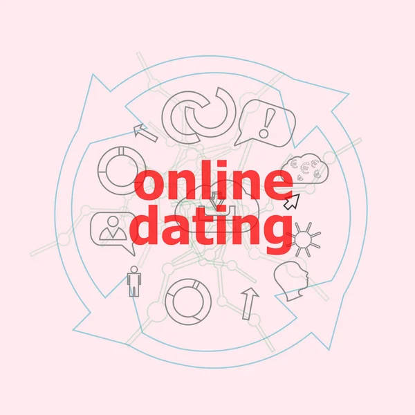 Text Online dating. Events concept . Flat outline linear Infographic