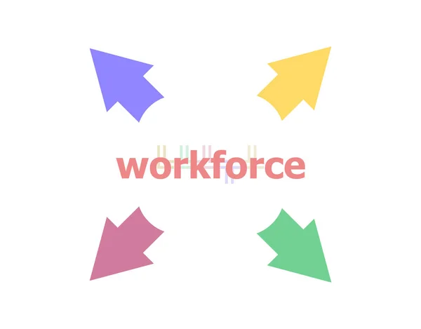 テキスト ワークフォース ビジネスコンセプト 言葉の労働力と矢印 — ストック写真